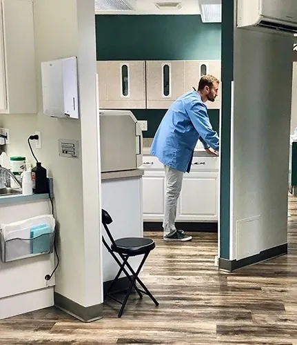 The corridor leading to the treatment rooms at Granger Dental Group.