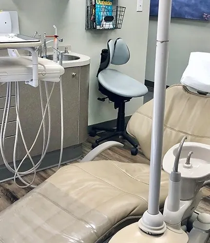 A treatment room at Granger Dental Group, with the dental chair and instruments.